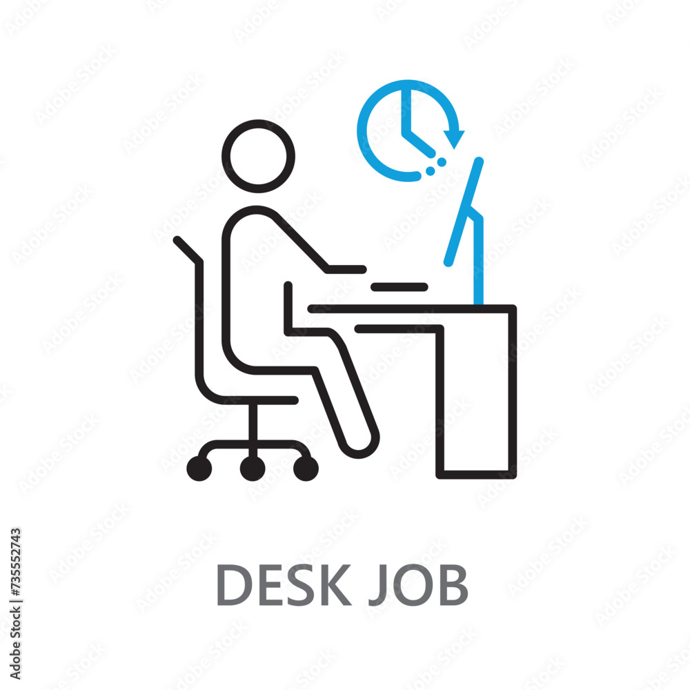 desk job icon. Line vector icon on white background. Editable linear style stroke. desk job icon. Line vector icon on white background. Editable linear style stroke.