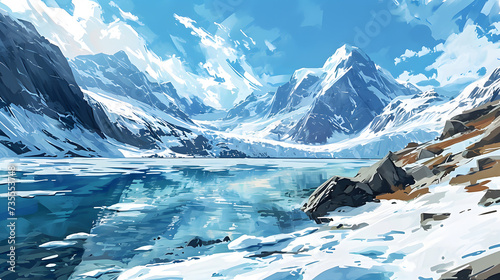 illustration with the drawing of a Glacial Lake