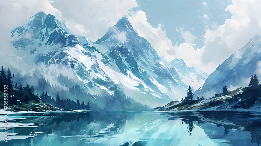 custom made wallpaper toronto digitalillustration with the drawing of a High-altitude Lake