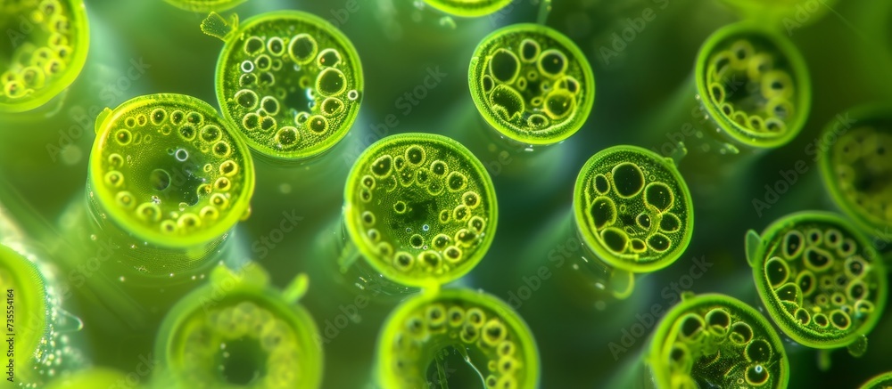 Lush Green Bacteria Colony Under Microscope Close-Up Growing in Scientific Laboratory Research Environment