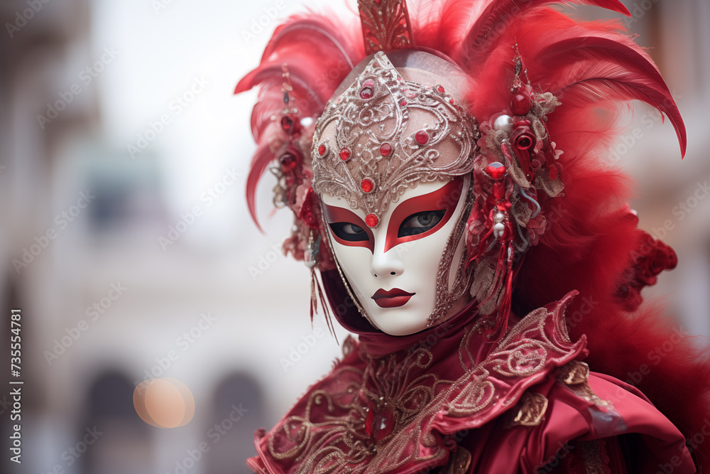Elegant Person in Vibrant Carnival Costume and Mask at Venice Festival Elegant Person in Vibrant Carnival Costume and Mask at Venice Festival