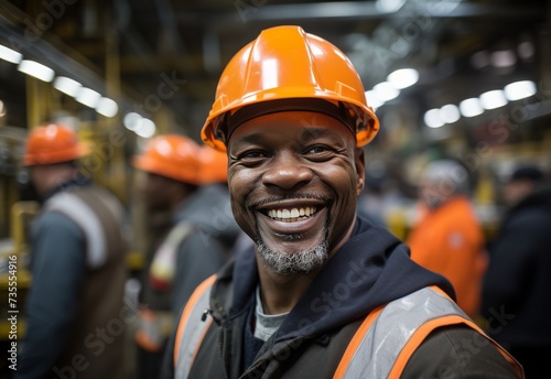 Smiling Man in Hard Hat at Factory
