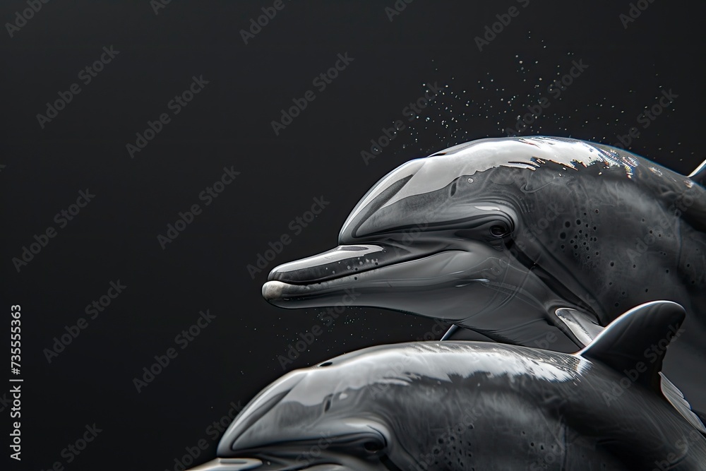 dolphins portrait on black background, highly detailed - generative ai