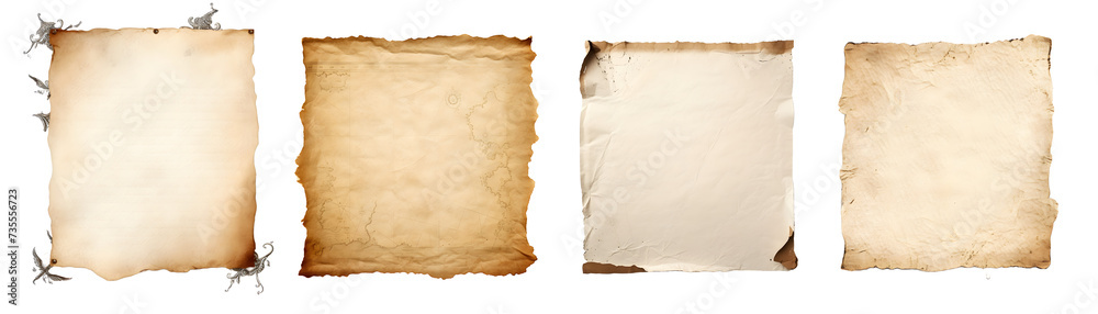old paper, copy space isolated on a transparent PNG background, white background , Generative Ai