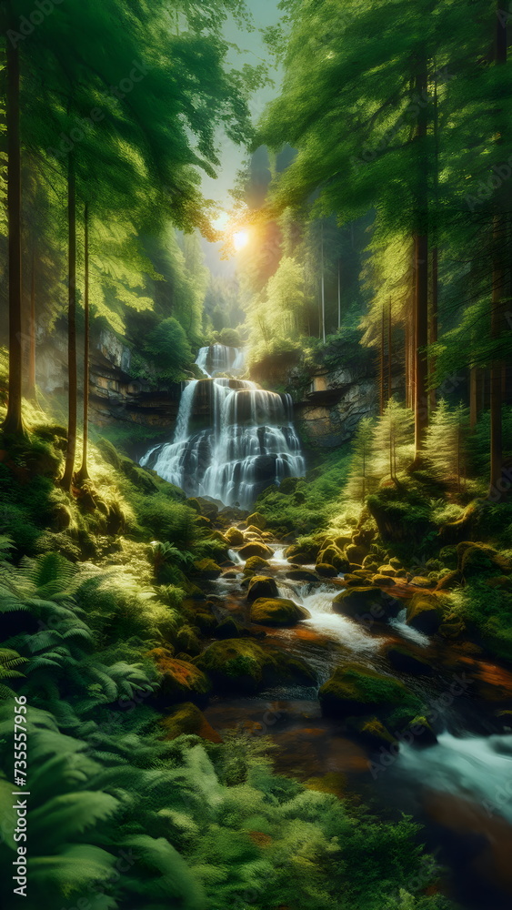 waterfall in a green forest