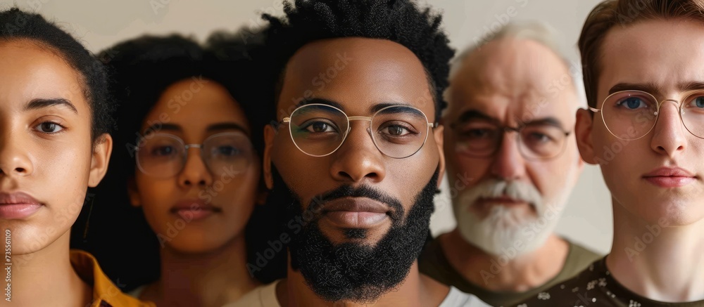 Diverse Group of People Wearing Glasses and Beards Standing Together in Studio Diverse Group of People Wearing Glasses and Beards Standing Together in Studio