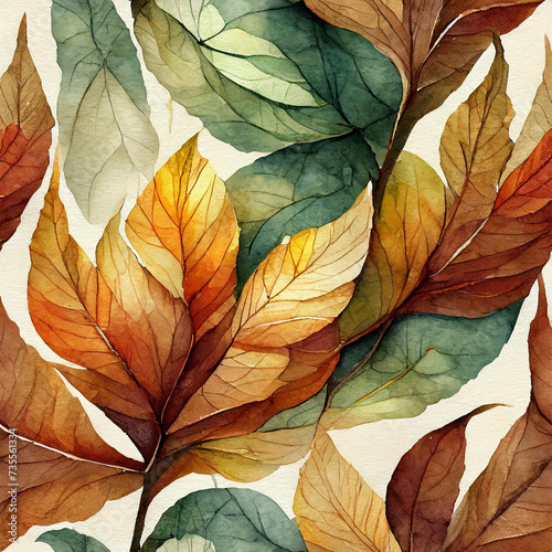 watercolor seamless pattern Autumn leaves © Andina