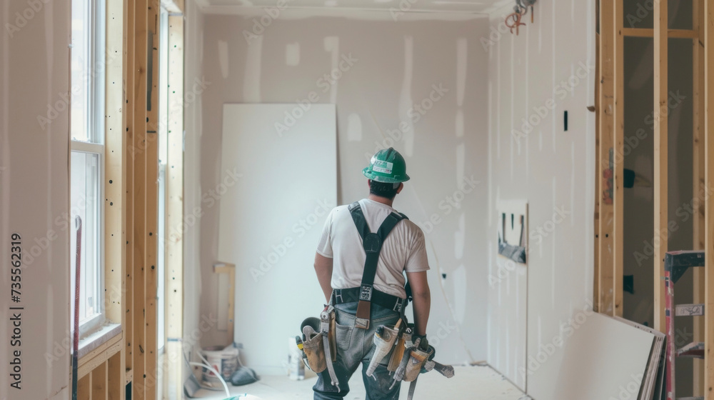 Working efficiently and with precision the drywall installers expertly install new panels and flawlessly blend them into existing walls for a seamless finish in a home office Working efficiently and with precision the drywall installers expertly install new panels and flawlessly blend them into existing walls for a seamless finish in a home office