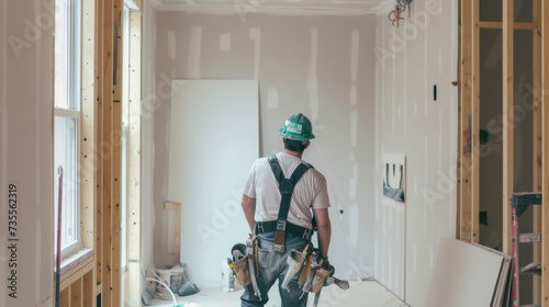 Working efficiently and with precision the drywall installers expertly install new panels and flawlessly blend them into existing walls for a seamless finish in a home office