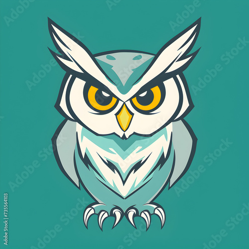 A logo illustration of a wise owl on a turquoise background. Created with generative AI.