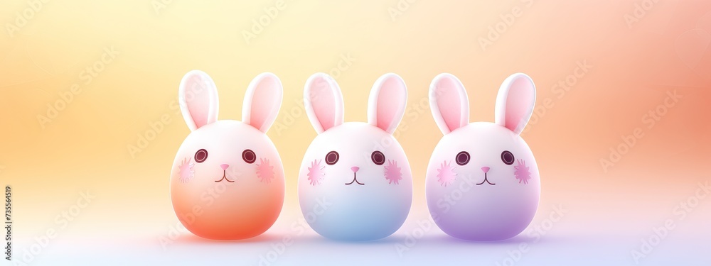 Easter egg with bunny ears on pastel yellow background. Minimalistic creative holiday concept. Cute design for greeting card, invitation, banner, flyer with copy space Easter egg with bunny ears on pastel yellow background. Minimalistic creative holiday concept. Cute design for greeting card, invitation, banner, flyer with copy space
