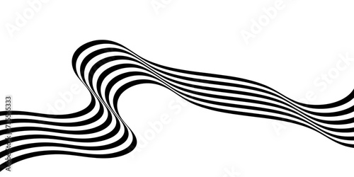 Black on white abstract perspective line stripes wave with 3d dimensional effect isolated on white. simple smooth lines black