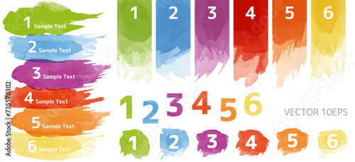 水彩のカラフルな番号のセット素材　ベクター