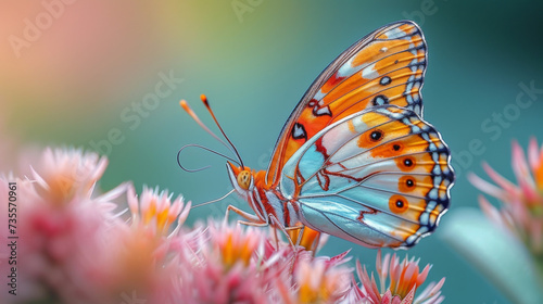 Closeup of a butterfly delicately flapping its wings adding a subtle burst of color to the landscape