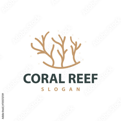 Coral reef logo vector silhouette sea fish habitat simple beautiful sea plants
