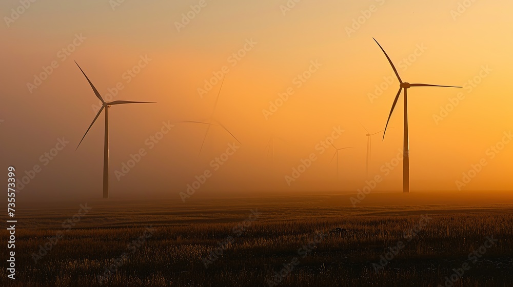 Obraz premium Sculpted by the Wind: Highlighting the Graceful Silhouette of Turbines in the Dynamic Blade Ballet.