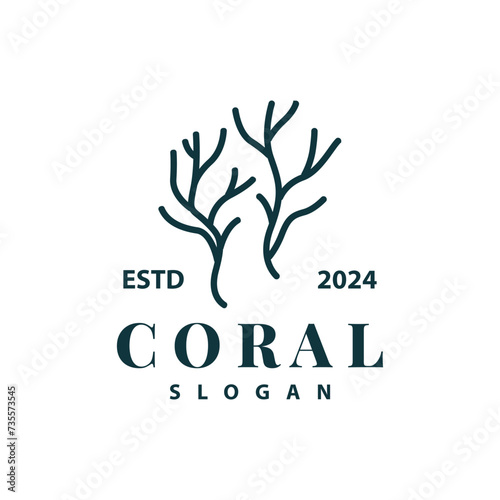 Coral reef logo vector silhouette sea fish habitat simple beautiful sea plants