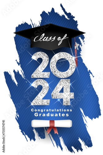 Class of 2024 Vector text for graduation silver design, congratulation event, T-shirt, party, high school or college graduate. Lettering for greeting, invitation card