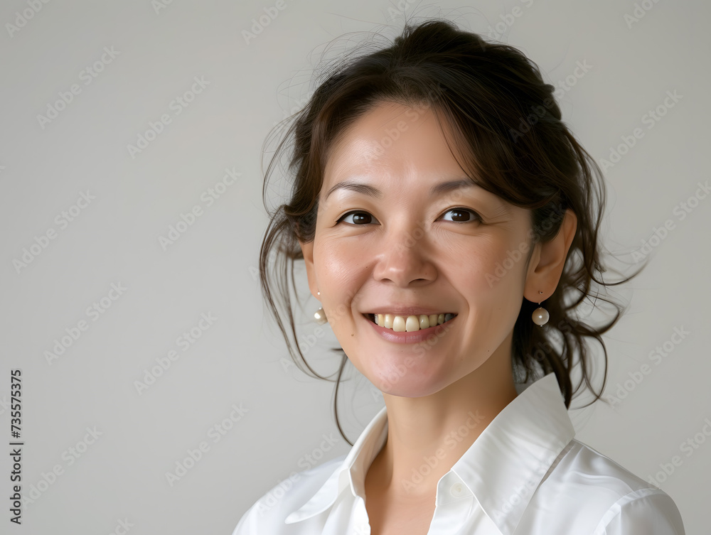 落ち着いた雰囲気を漂わせる日本人女性の自然な笑顔 落ち着いた雰囲気を漂わせる日本人女性の自然な笑顔