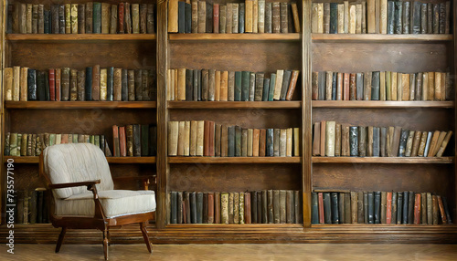 Big bookshelf background. Image material with many books lined up.