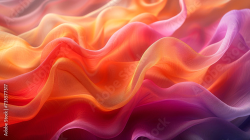 Closeup of a billowing fabric with organic rippled waves in vibrant hues.