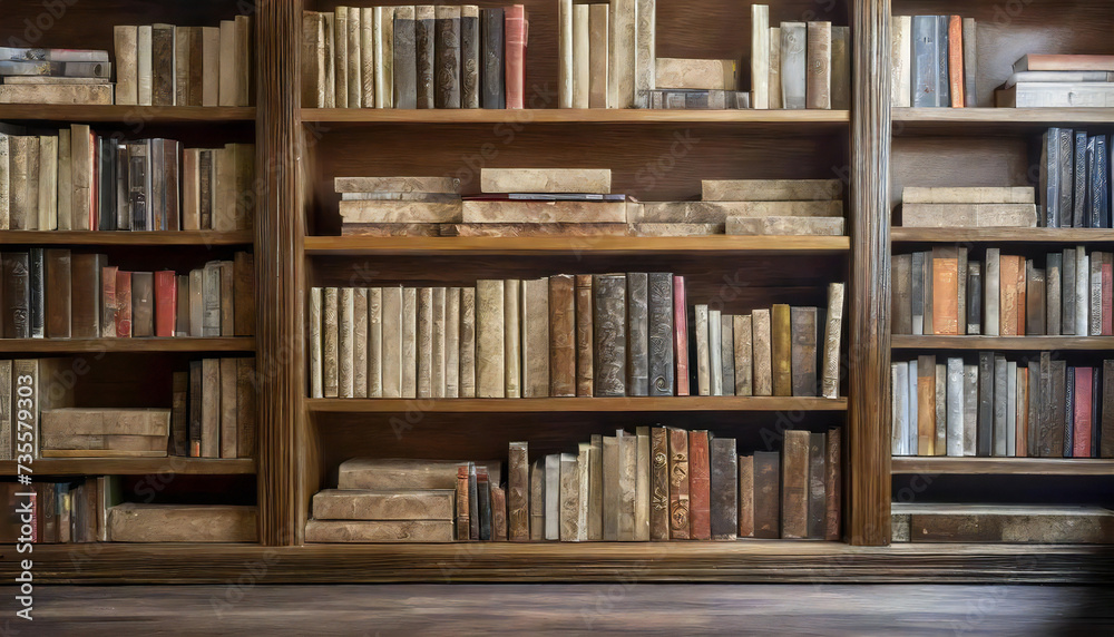 Big bookshelf background. Image material with many books lined up.