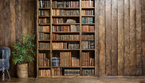 Big bookshelf background. Image material with many books lined up.