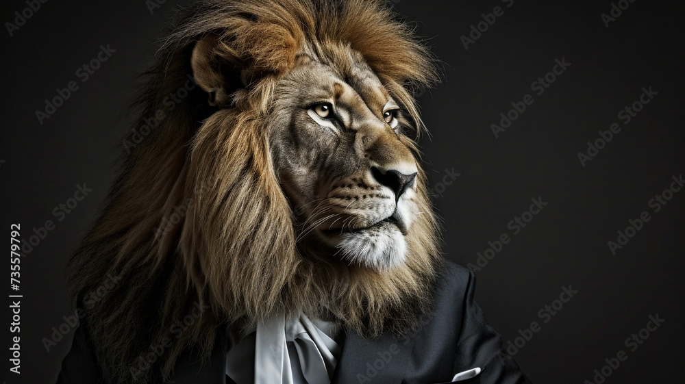 Portrait of a handsome lion in a suit
