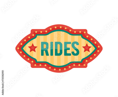 Retro tent circus sign and vintage carnival signboard displays rides, evoking nostalgia with its colorful lights frame and whimsical font. Vibrant tag inviting all to a magical world of entertainment
