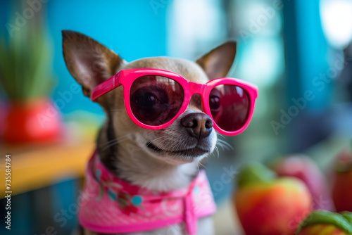 Glamour Paws  Chihuahua in Glam Shades - Cute Dog Animal made with Generative AI  