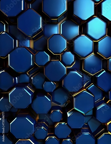 Hexagonal dark blue navy background texture placeholder, 3d illustration, 3d rendering backdrop Generative AI