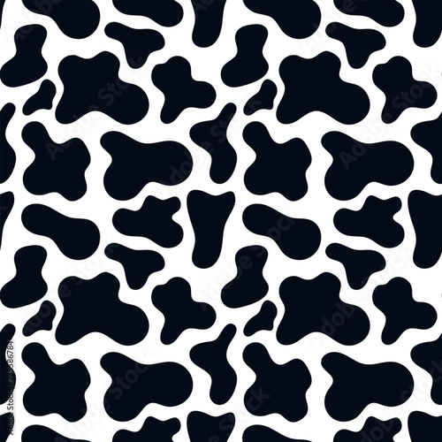 Pattern of black spots of different shapes. Abstract pattern of black wavy shapes on white background.