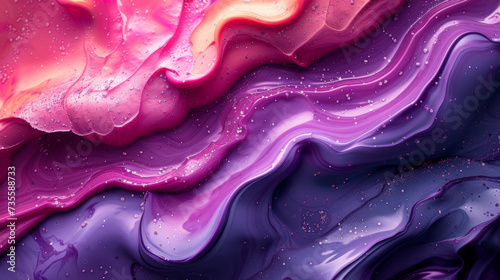 Texture of globs of paint blending and creating a marbled effect in shades of purple and pink. photo