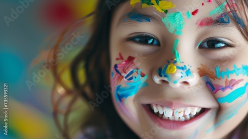 Playful Portrait of a Girl with Colorful Face Paint AI Generated.