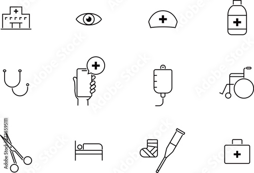 医療やヘルスケアの線によるアイコンセット