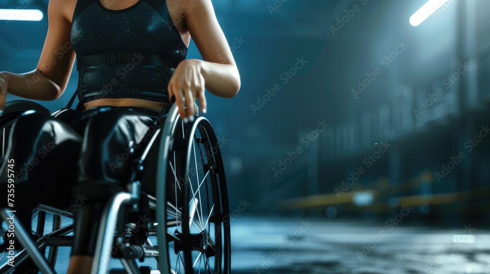 Fototapeta premium Concentrated disabled athlete woman. Disability lifestyle.