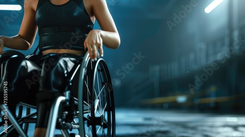 Concentrated disabled athlete woman. Disability lifestyle.