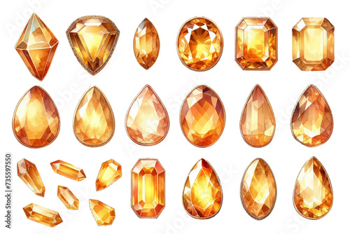 Citrine rhinestone watercolor illustration material set