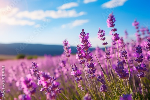 a close up of a lavender flowers in a field. generative ai