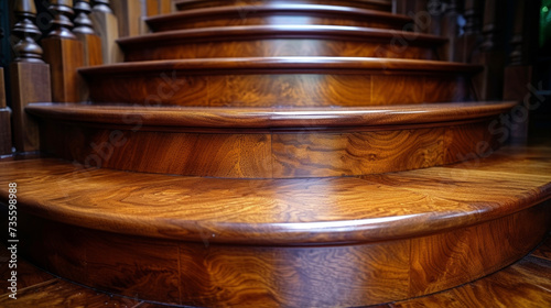 A closer look at the rich mahogany steps of a clic staircase showcasing the beauty of natural wood grain and sy construction.
