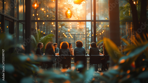 businesspeople having a meeting in a transparent boardroom. Group of business professionals having a discussion during a briefing. Colleagues collaborating on a new project