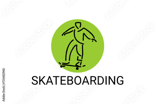 skateboarding vector line icon. playing skateboarding. extreme sport pictogram illustration.