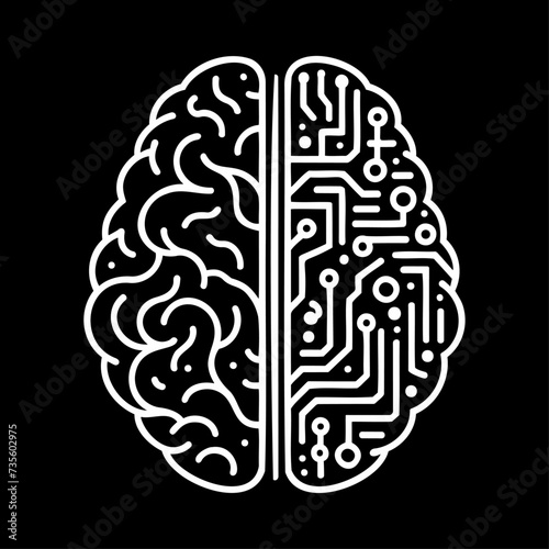 Silhouette of a circuit board with a brain, vector illustration.
