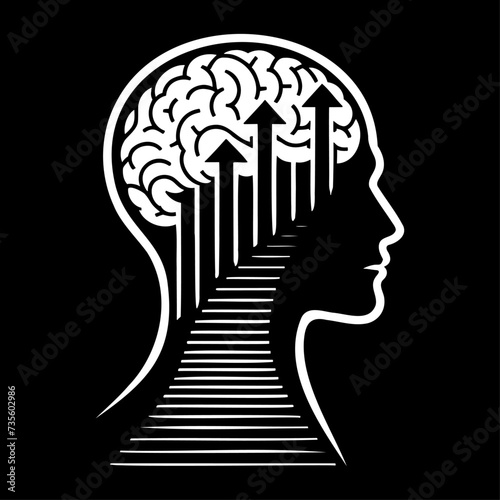 Mental growth icon, human brain thinking development, success concept, vector illustration.
