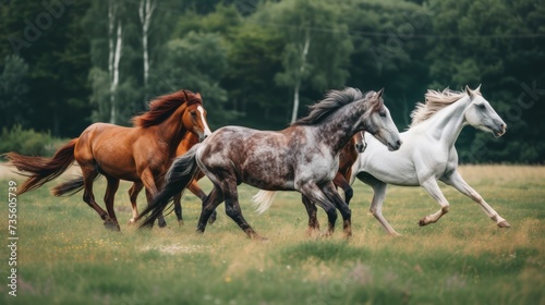 Wild Horses Galloping with Grace in Open Field AI Generated.
