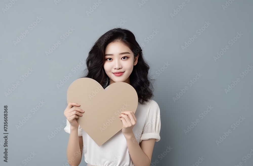 A beautiful young woman with hand holding blank paper heart shape cardboard. Liebe symbol.
A beautiful young woman with hand holding blank paper heart shape cardboard. Liebe symbol.