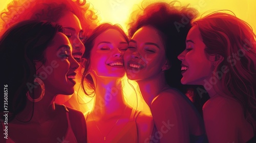A group of women are smiling and laughing together, AI