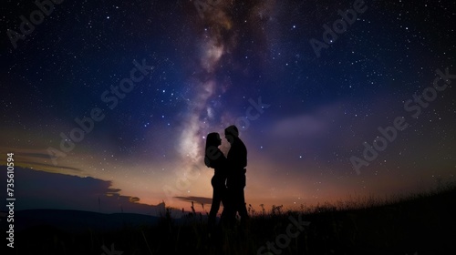 Couple Embracing Under Starry Sky AI Generated.