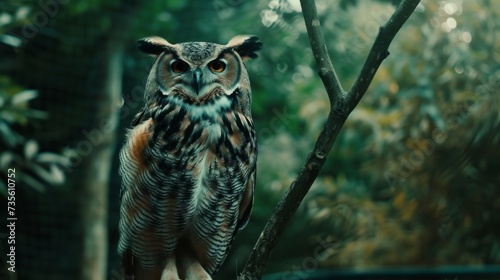 Enigmatic Owl perched on Tree Branch AI Generated.