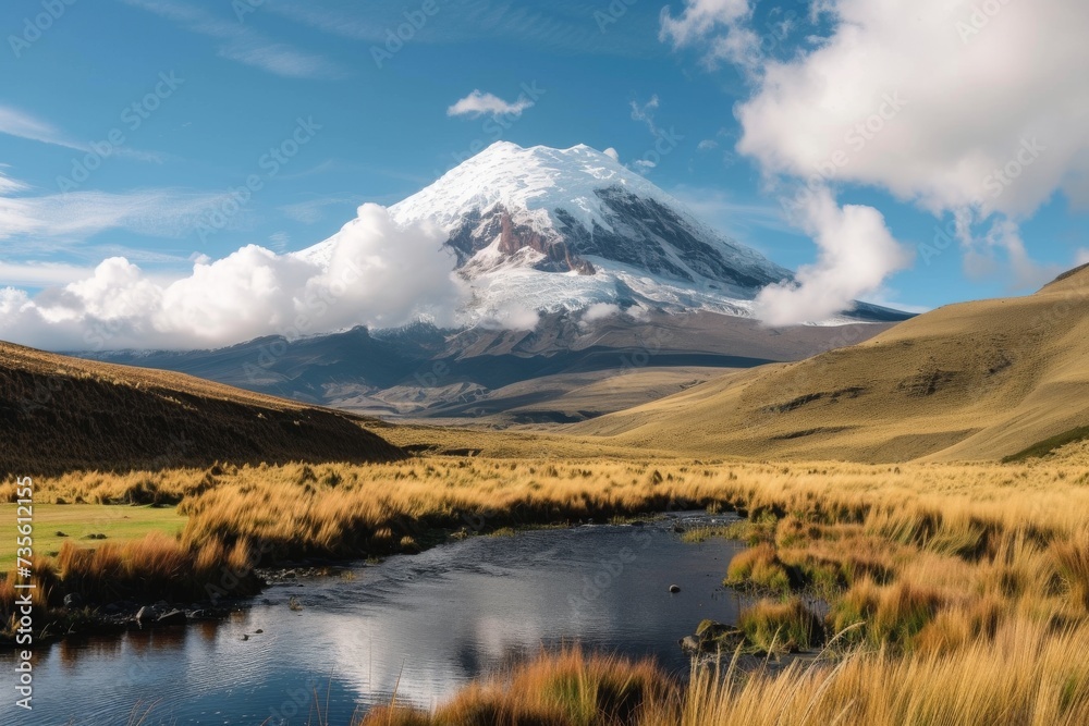 Exploring the Majestic Chimborazo: Ecuador's Iconic Volcano and Mountain. Generative AI